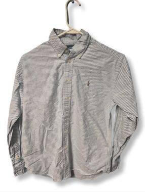 Ralph Lauren Boy's Blue and White Striped Button-Down Dress Shirt Sz. 16